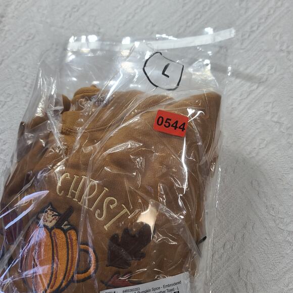 Love in Faith sweatshirt Jesus Christ & Pumpkin Spice New Brown Size Large fall - Picture 8 of 8